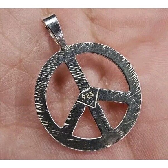 Silver 925 Peace Symbol Peace Sign Pendant Charm - Picture 6 of 6